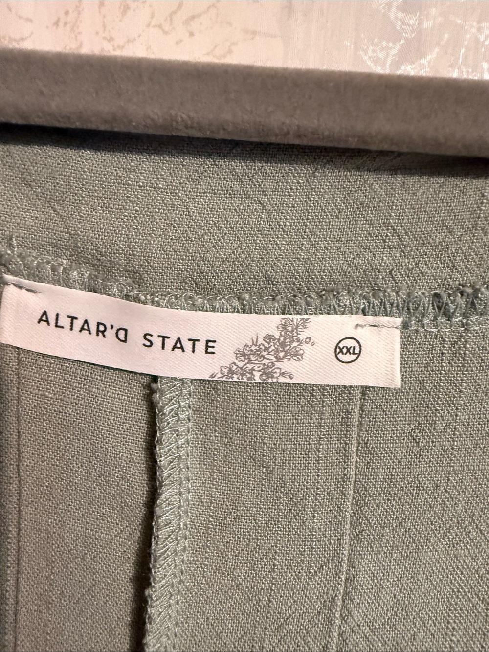 Altar'd State Evie Sage Green Sleeveless Pleated Tie-Front Linen Blend Romper, - Picture 4 of 10